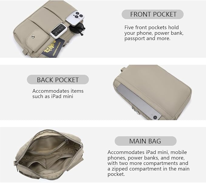 Storage Bag-arge Cosmetic Bag for Women Travel Makeup Bag Zip Up Bag Pure Cotton Canvas Can be Suspended (Khaki)