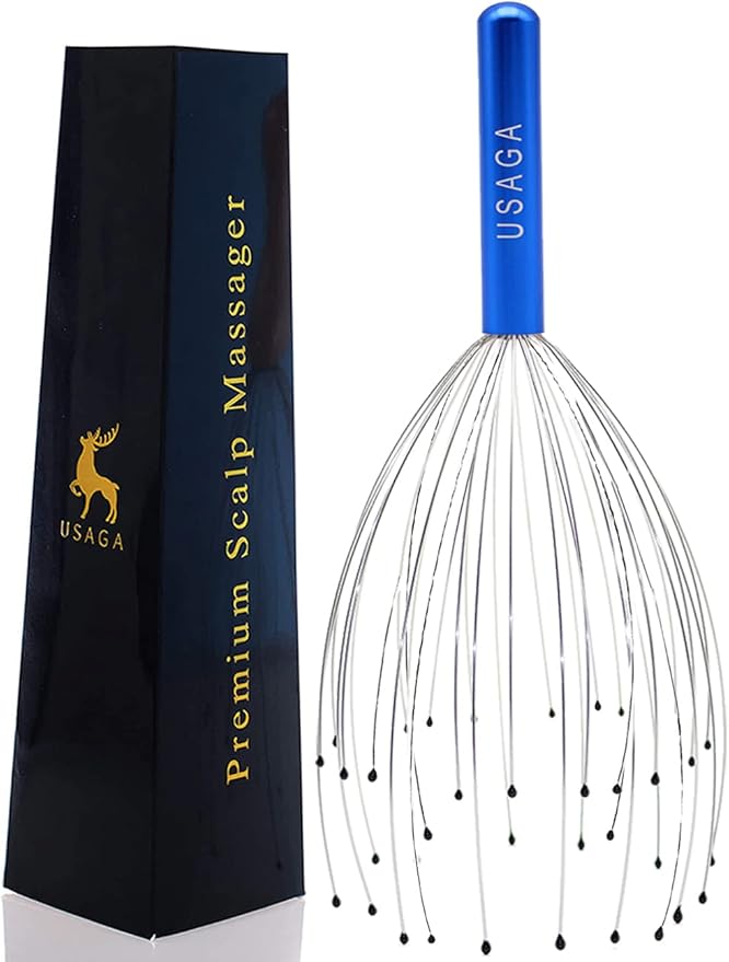 USAGA 36 Fingers Head Massager Scalp Massager Head Scratcher for Head Body Relaxing (Blue)