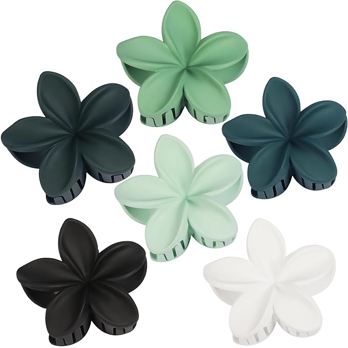 Sisiaipu Flower Hair Clips for Women 6 Pcs Hawaiian Large Claw Clips Plumeria Medium Hair Claw Clips for Thick Thin Hair Hibiscus Tropical Beach Hair Accessories for Women Girls and Girls (Green)