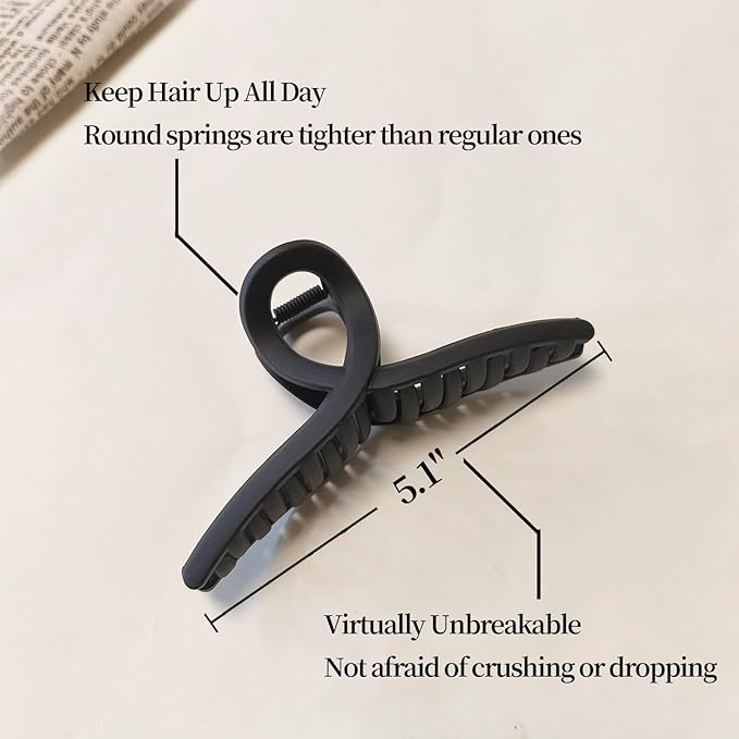 Nalodu 5 Inch Extra Large Claw Clips, 13 cm No Slip Jumbo No Slip XL Hair Clips for Thick Long Curly Hair, Big Hair Claw Clips, 4 Pack