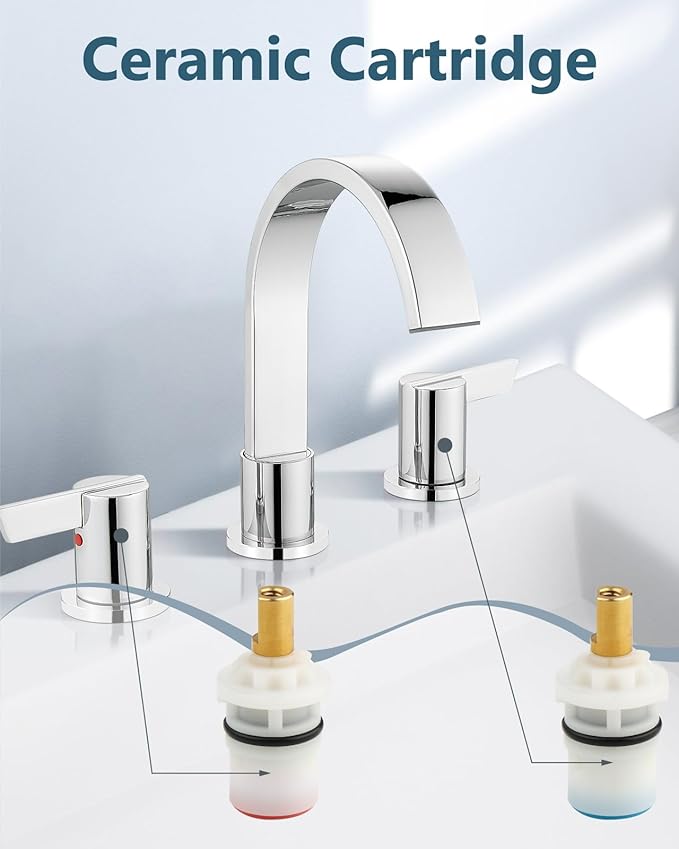 Aolemi Bathroom Faucets 3 Hole,8 Inch Widespread Waterfall Bathroom Sink Faucet,2 Handles Vanity Faucet with Pop-up Drain and Supply Hose,Polish Chrome