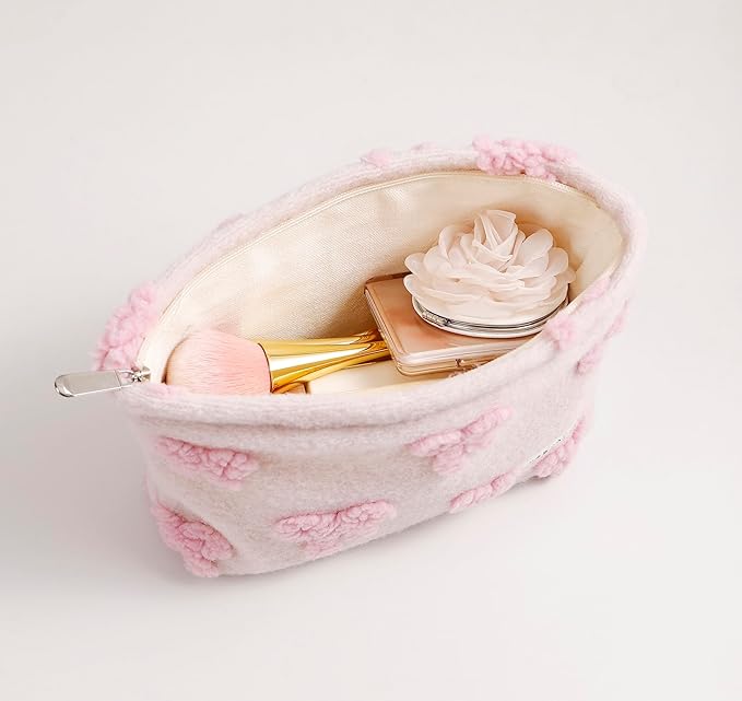 getgto 2 Pcs Makeup Bags, Large Cosmetic Bag Travel Toiletry Bag Organizer for Women, Plush Makeup Bag Small Cosmetic Pouch Purse with Zipper Gifts for Girls Teen
