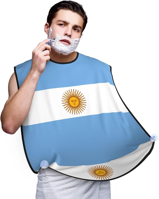 NOUZU Argentine Flag Print Beard Bib Apron For Men, Beard Hair Catcher For Men Shaving Trimming,Beard Cape Cloth