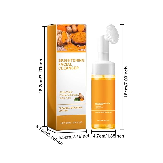Yaper 2 Pcs Turmeric Brightening Facial Cleanser,Deep Cleansing Glow Wash Turmeric Face Foaming Wash with Brush for All Skin.