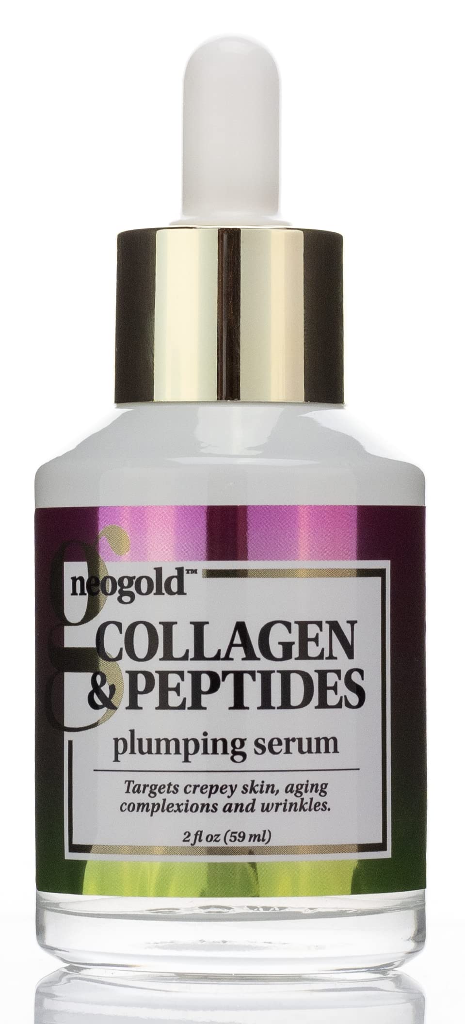 Neogold Collagen & Peptides Plumping Skin Care Facial Serum. Anti Aging Neck & Face Skincare Serum Helps Reduce Appearance Of Crepey Skin, Aging Complexions, Sagging Skin, & Wrinkles, Large 2 Fl Oz