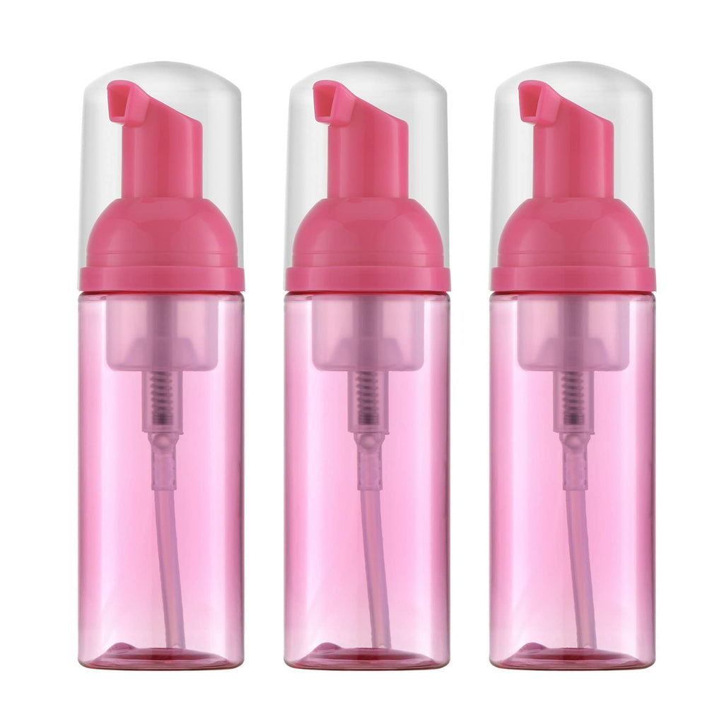 Owlyee Travel Foam Pump Bottle - 2oz Small Size Foaming Hand Soap Dispenser - Mini Portable Mousse Lash Shampoo Kit Container for Hair - Empty Leak Proof Plastic Rose Red Foamer 3Pack