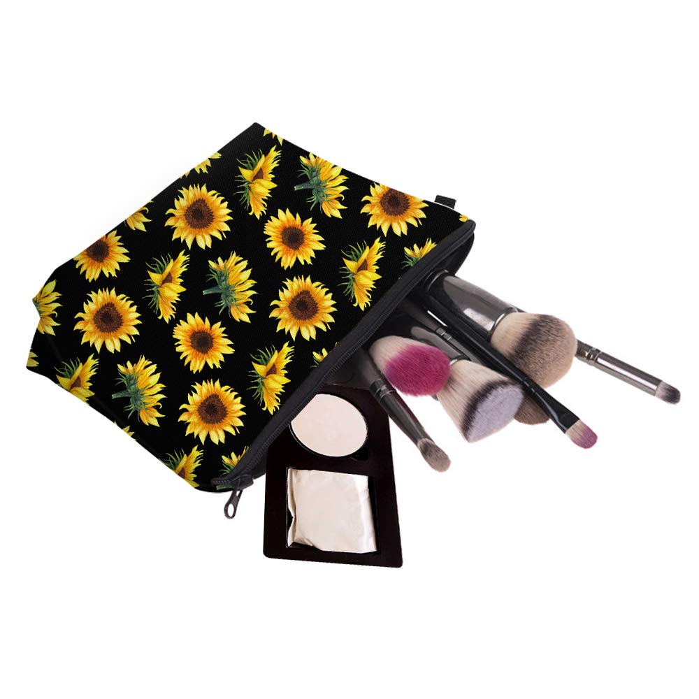 Deanfun Makeup Case Small, Cosmetic Zipper Bag Waterproof for Purse Mini, Women Cute Traveling Accessories Pouch for Ladies Thanksgiving Gifts(Sunflower D2-52355)