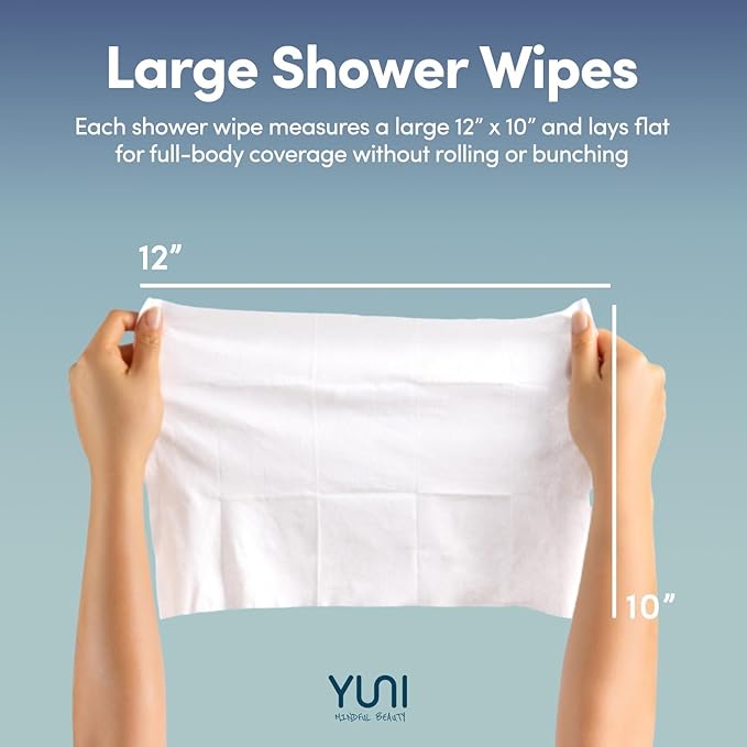 YUNI Beauty Large Body Wipes (Unscented, 30 Count) Super Soft Moist Showerless that Cleanse & Deodorize - On-the-Go Waterless Body Cleanser - Biodegradable Individually Wrapped Wipes for Travel