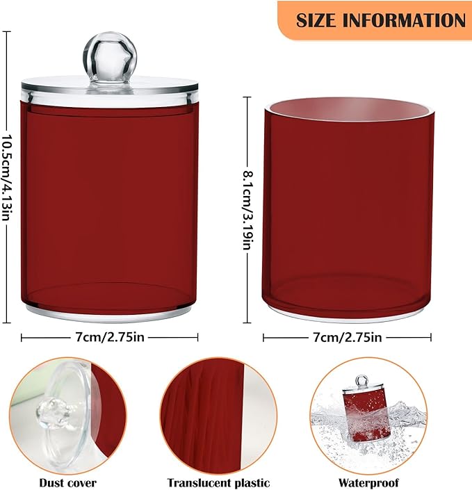 Fire Brick Qtip Holder Organizer Dispenser Cotton Swabs Cans Plastic Jars with Lid Set 2 Pack Bathroom Storage Canister for Cotton Ball Floss Cotton Pads