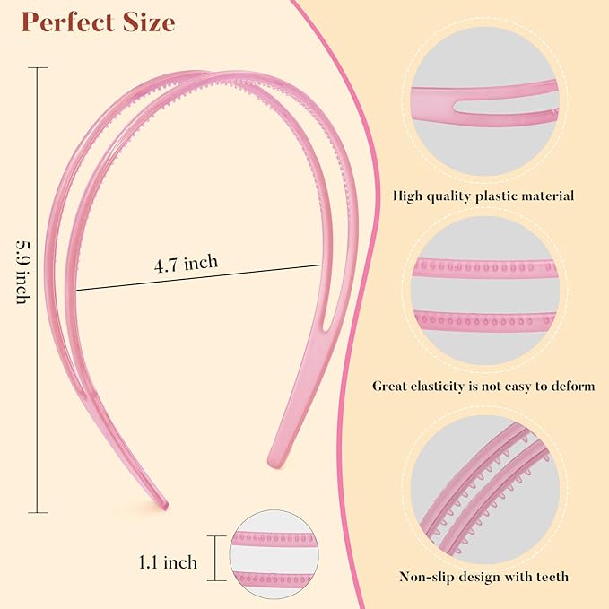 Plastic Thin Skinny Headbands - 6 Pack Double Row Teeth Comb Headbands - Non-Slip Headband with Teeth Hair -Headband for Women Girls multicolored
