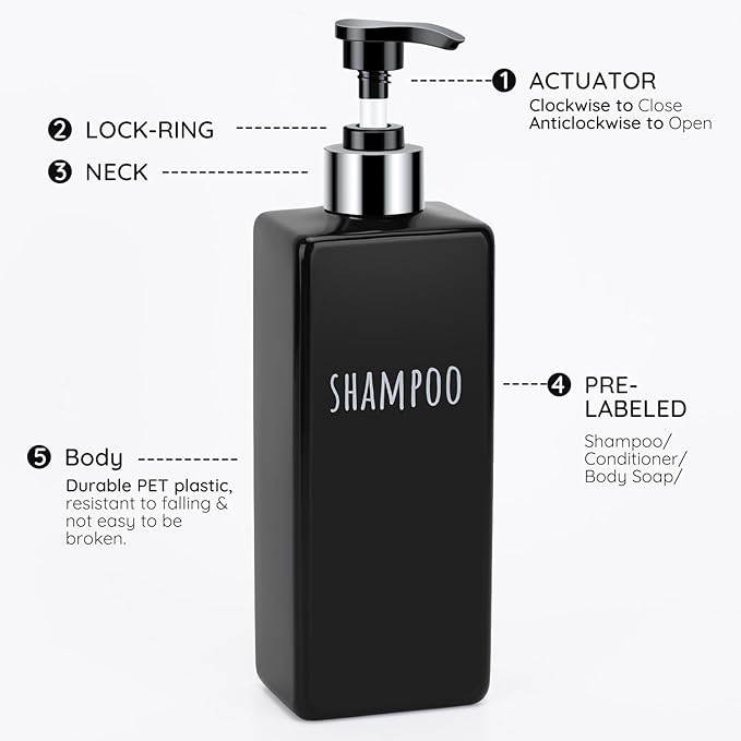 Segbeauty 6 Pack Reusable Shampoo and Conditioner Dispenser, 16.9oz 500ml Black Plastic Soap Dispenser for Bathroom and Kitchen