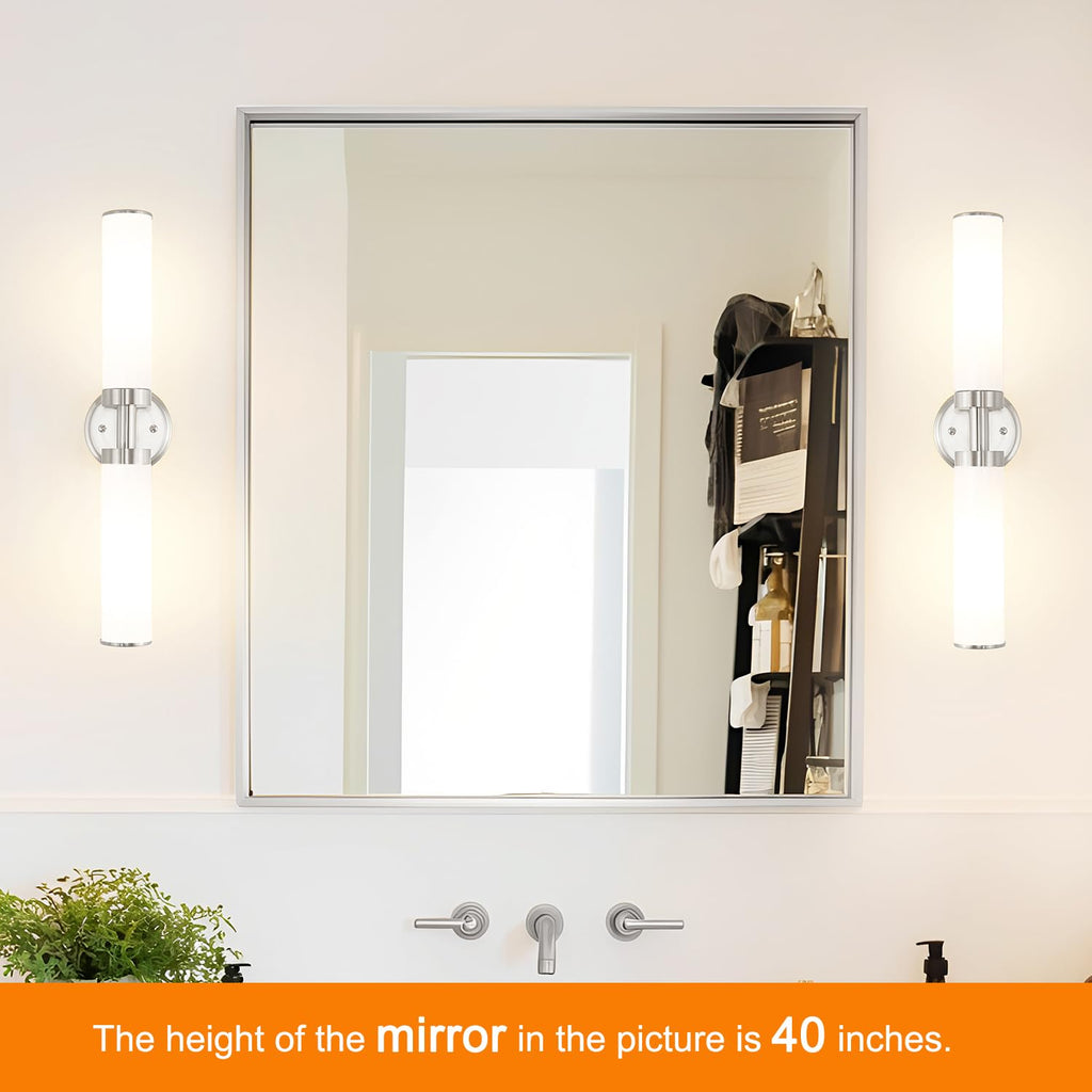 OIYIO Brushed Nickel Wall Sconces Set of 2, Modern Bathroom Vanity Lights for Mirror, Wall Light Fixtures with Milk Glass for Bathroom, Bedroom, Hallway, E26 Base, Bulbs Required, 22.05 Inch