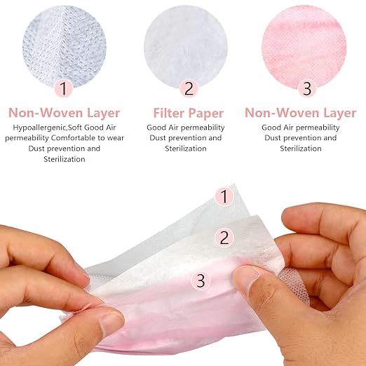 Wecolor 100 Pcs Pink Masks, Disposable Face Mask, 3 Ply Protection Masks