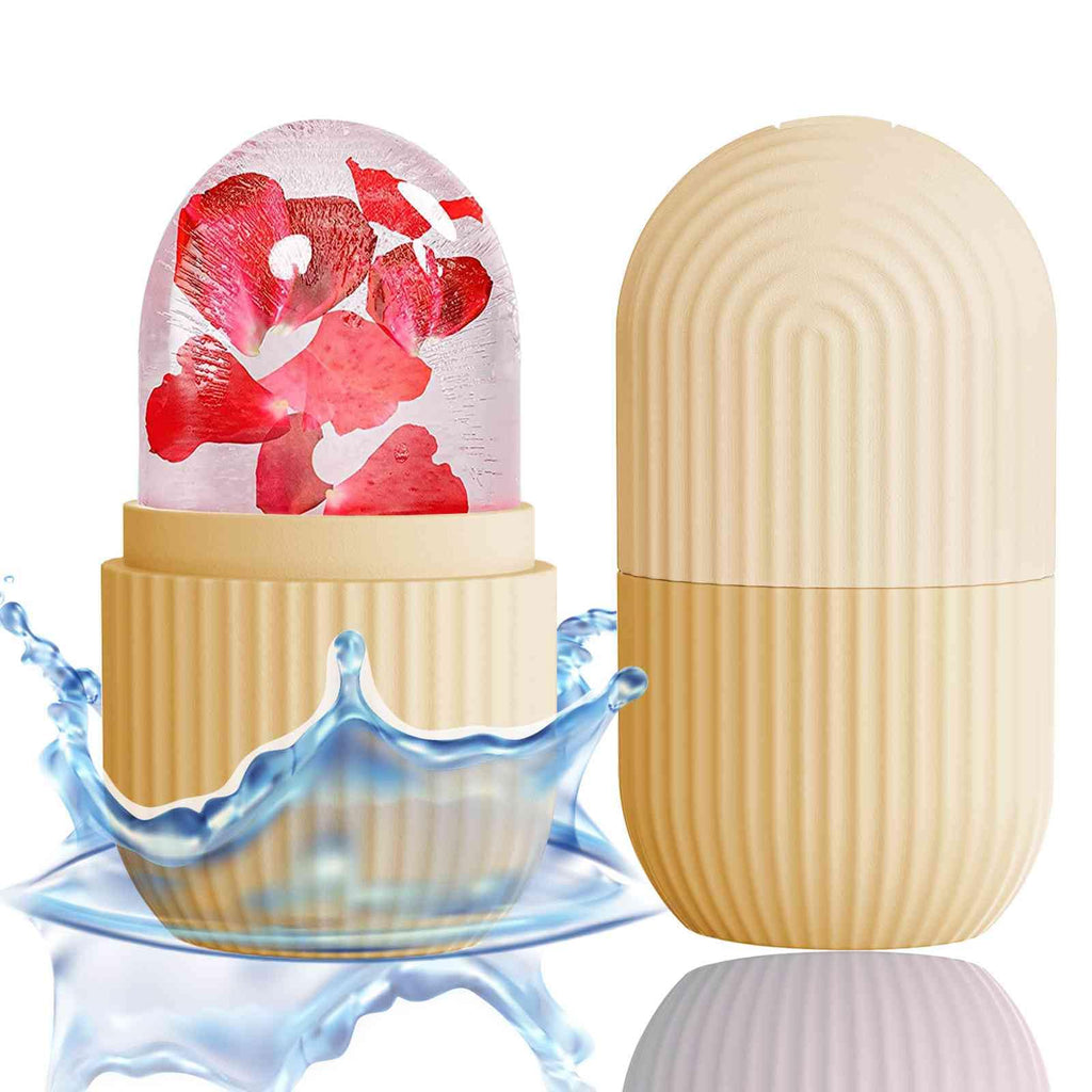 XHJRI Ice Face Roller Massager,Ice Cube Roller for Face, Eyes and Neck Naturally Conditioning and Skin Care,De-Puff Eye Bags,Reduce Migraine Pain,Reusable Massage Silicone Ice Mold (Beige)