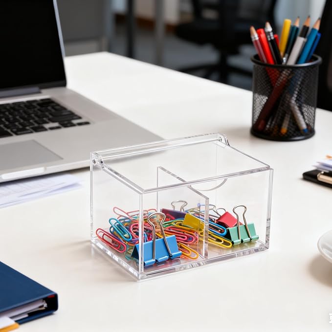 Clear Acrylic Cotton Swab Ball Holder Qtip Organizer with Lid 2-Grid Cotton Swab/Pad/Ball Holder Container Home Bathroom Vanity Countertop Decor