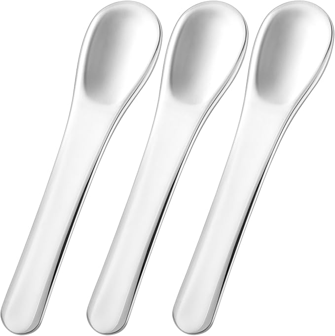 3pcs Mini Stainless Steel Makeup Spatula, Reusable Cosmetic Cream Spatulas Spoon, Skincare Scoop Applicator Facial Massage Beauty Tools for Mixing and Sampling Face Eye Cream- Silver