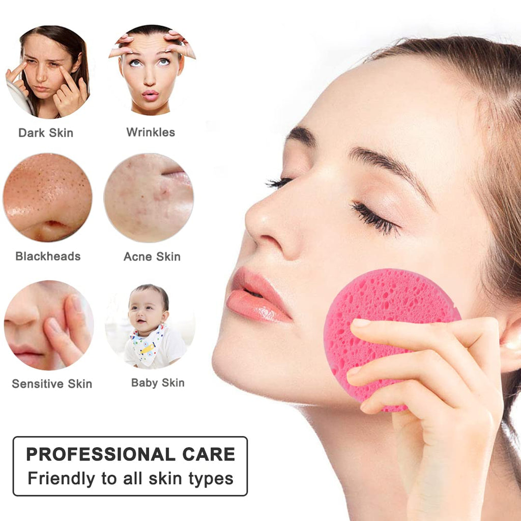 SILUKER 50-Count Compressed Facial Sponges for Daily Face Cleansing, Pink