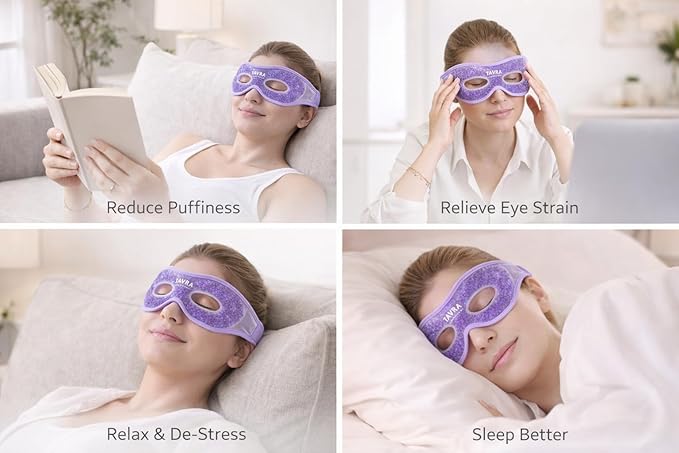 Gel Eye Mask – Hot & Cold Therapy Reusable Cooling Pad for Puffy Eyes, Migraines, Sinus Pressure & Dark Circles – Soothing Gel Bead Cold Pack (Purple)