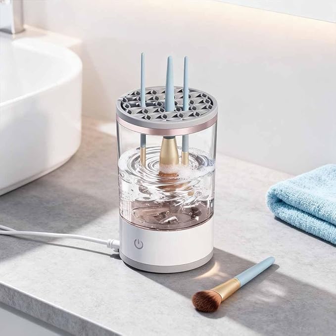 Cosmetic Brush Cleaner, 2026 New Electric Makeup Brush Cleaner Machine, Makeup Sponge Cleaner Machine with Dual Power Options for Deep Cleaning All Types of Makeup Brushes (Black, Plug-in)