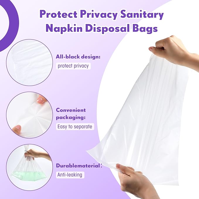 Lerheedi 600 Pcs/ 2 Roll Sanitary Napkin Receptacle Liner, Sanitary Napkin Disposal Bags Feminine Hygiene Disposal Bags Women Personal Supplies for Tampon Bathroom, 11.81 x 15.63 Inch