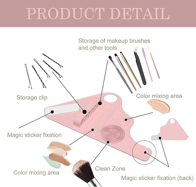 Ylapagne Makeup Mixing Palette Wristband, Silicone Makeup Brush Travel Case, Professional Cosmetic Display Cases Tools Strap for Pigment Makeup Art Nail Palette, Easy Cleaner(Pink)
