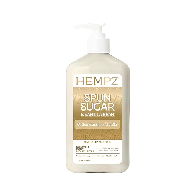 Hempz Cotton Candy Scented Body Lotion " Spun Sugar & Vanilla Bean, Hydrating Shimmer Moisturizer for Dry Skin, Body & Hands, 17 fl oz