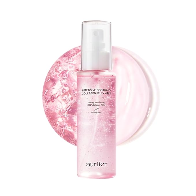 aurtier Intensive Soothing Collagen Jelly Mist, Deep Hydrating Pink facial mist, Elasticity Moisturizer, Dewy Glow Spray, Hyaluronic Acid, Lightweight Gentle for All Skin, Korean skin care 3.38 fl oz