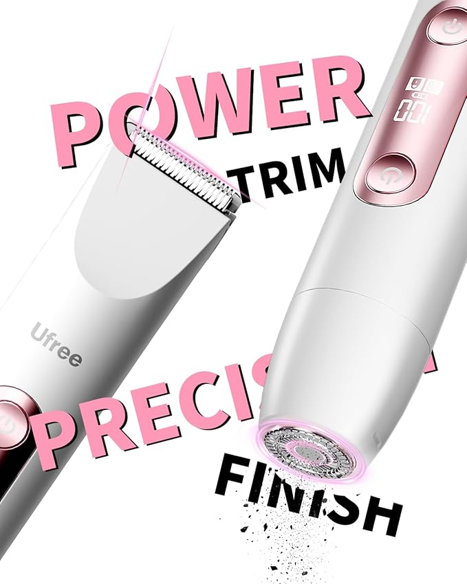 Ufree Bikini Trimmer Electric Razors for Women Dual Head, Pubic Body Hair Trimmer Electric Shaver for Face, Legs, Arm, Rechargeable Lady Shaver Waterproof, Summer Grooming Kit, Gifts for Her