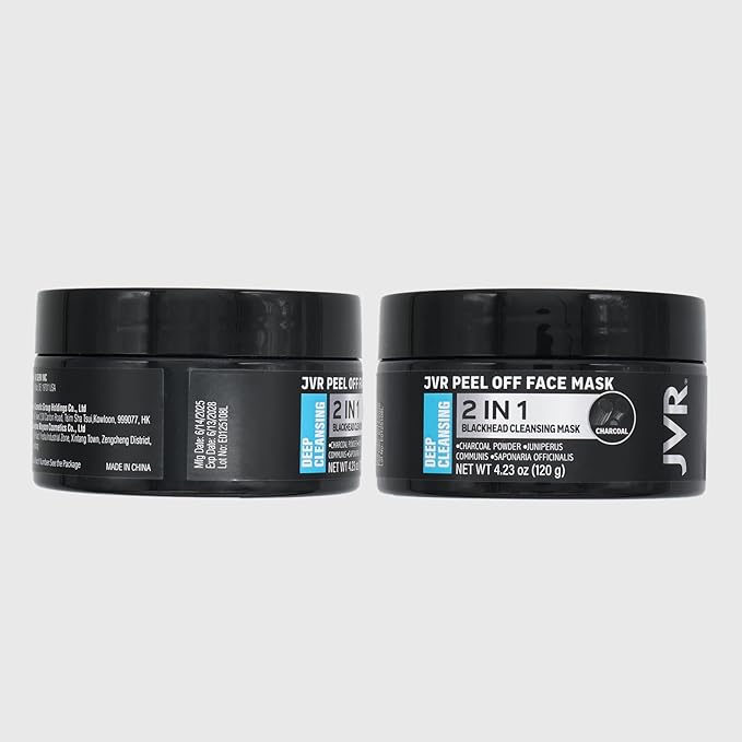 JVR Peel Off Face Mask, Blackhead Mask for Men, Charcoal Peel Off Black Mask, Facial Mask Refreshing and Deep Cleansing for All Skin Types 4.23 OZ