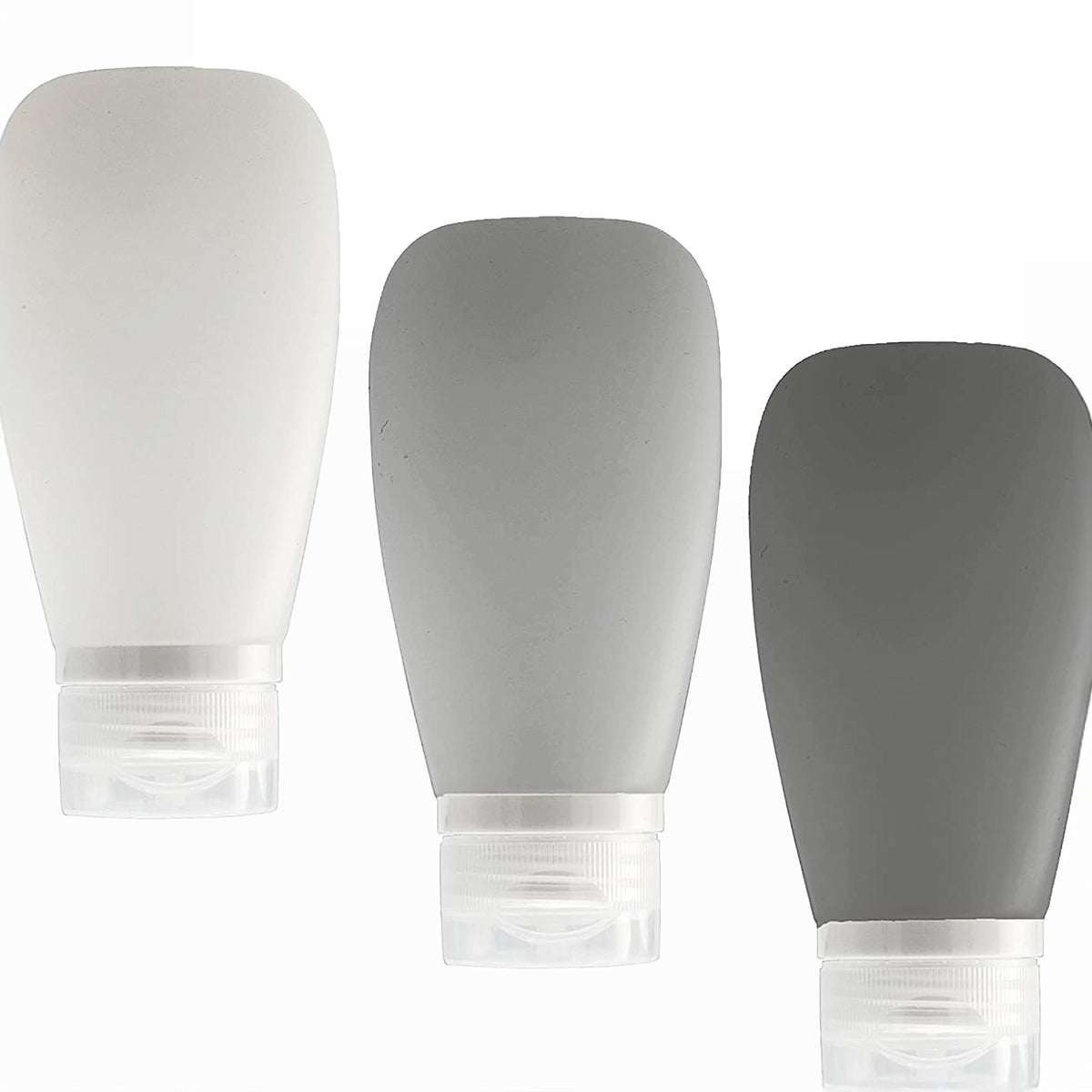 LYOB Travel Bottles for Toiletries, TSA Approved 3oz (90ml) Leak Proof Silicone Refillable Squeeze Travel Size Containers BPA Free for Cleansers, Lotions, Shampoo 4pk-With Bag (P,G,Blk,BL)