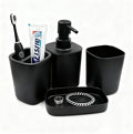 LGURT Matte Black Bathroom Decor Set – 4-Piece Plastic Modern Bathroom Accessories Set with Soap Dispenser, Toothbrush Holder, Rinse Cup & Soap Dish. Countertop Organizer for Home Bathroom Decor