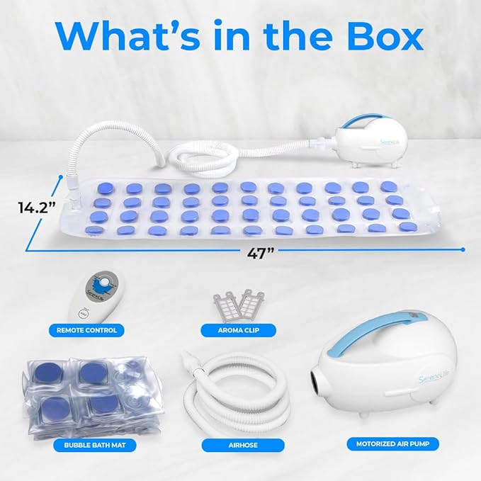 Portable Spa Bubble Bath Massager - Thermal Spa Waterproof Non-slip Mat with Suction Cup Bottom, Motorized Air Pump & Adjustable Bubble Settings - Remote Control Included - Serenelife PHSPAMT22