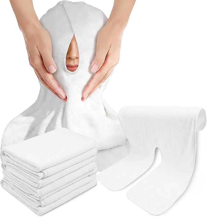 Jibrelxion 6 Pack Microfiber Facial Towels for Estheticians, U-Shaped Split Design Facials Mask, Wrap Soft Spa Cloth for Steam Massage, Barbers, Salons, Skin Care
