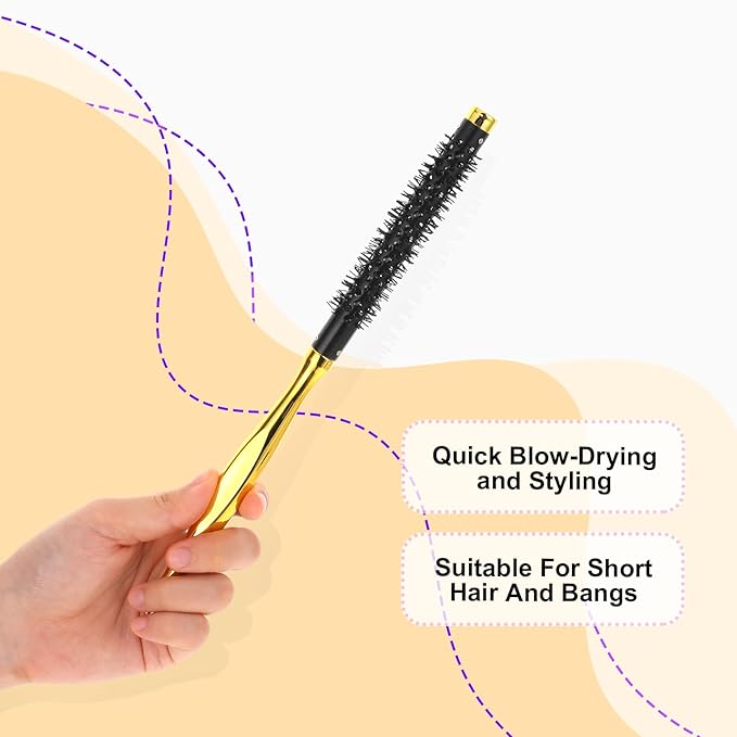 Mini Round Brush for Blow Drying, Travel Quiff Roller Brush with Ergonomic Handle and Nylon Bristles, Ideal for Women's Short and Thin Hair