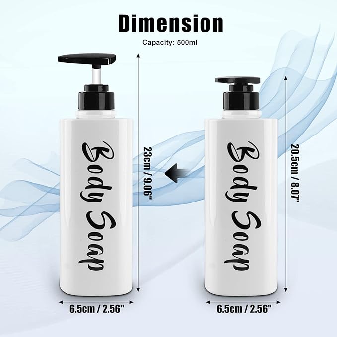 AUMIO 16.9oz Shampoo and Conditioner Dispenser Set of 3-Printed Shower Soap Dispenser Plastic Shampoo Bottles Refillable with Pump - Shampoo Conditioner Body Wash Dispenser for Bathroom Shower Wall