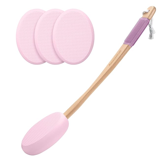 AmazerBath Lotion Applicator for Back, Feet, 4 Replaceable Pads with Long Handle, Back Sunscreen Applicator for Elderly, Women, Apply Cream Medicine Skin Cream Moisturizer Sunscreen Tanner, Blue