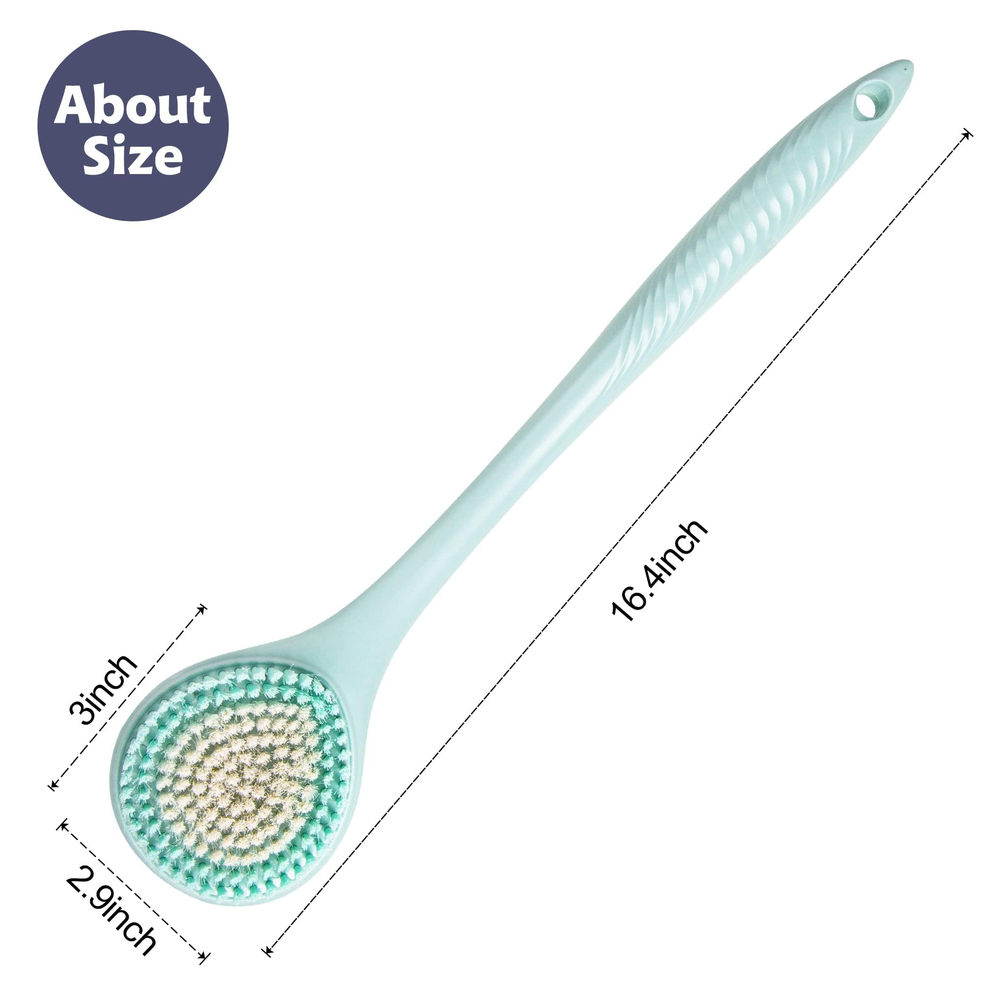 BEDELITE Back Bath Brush Long Handle for Shower of 2 - Soft Shower Brush for Men & Women,Back Brush Scrubber - 16.4" Long Skin Exfoliator for Bath Scrubber Body Brush（Blue & Blue）