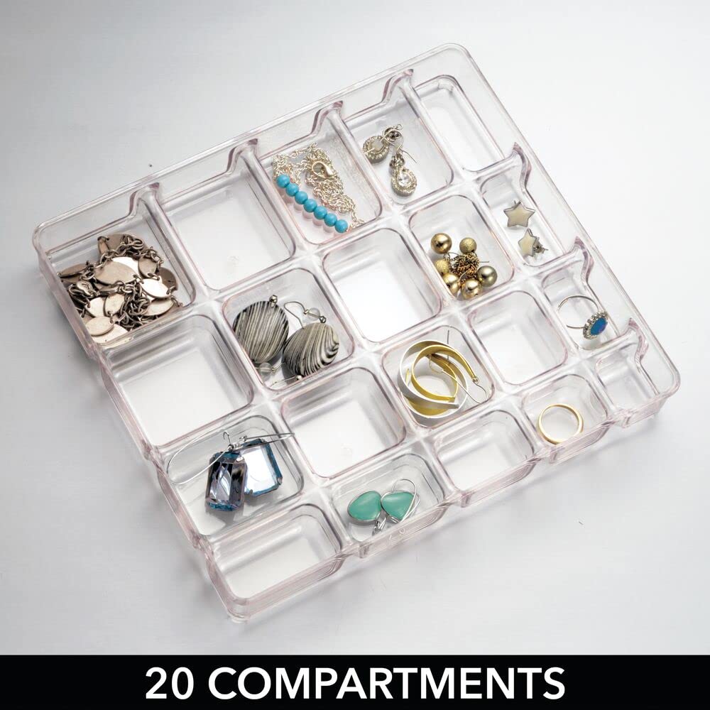 mDesign Makeup Organiser - Practical Cosmetics Storage Box with 2 Drawers and Shelf Space for Nail Polish, Lip Stick, Jewellery and More - Ideal Plastic Drawer Storage - Transparent/Clear