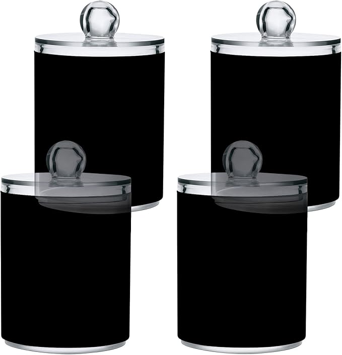 Black Qtip Holder Organizer Dispenser Cotton Swabs Cans Plastic Jars with Lid Set 2 Pack Bathroom Storage Canister for Cotton Ball Floss Cotton Pads