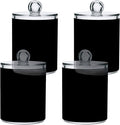 SHJI Black Qtip Holder Organizer Dispenser Cotton Swabs Cans Plastic Jars with Lid Set 4 Pack Bathroom Storage Canister for Cotton Ball Floss Cotton Pads