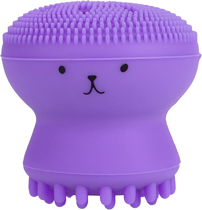 Facial Cleansing Brush Jellyfish Exfoliating Face Brush Handheld Massaging Cute Small Octopus Shape Facial Scrubber Spin Cleanser Massage Baby Shampoo Brush Exfoliate Skin for Men Women(púrpura)