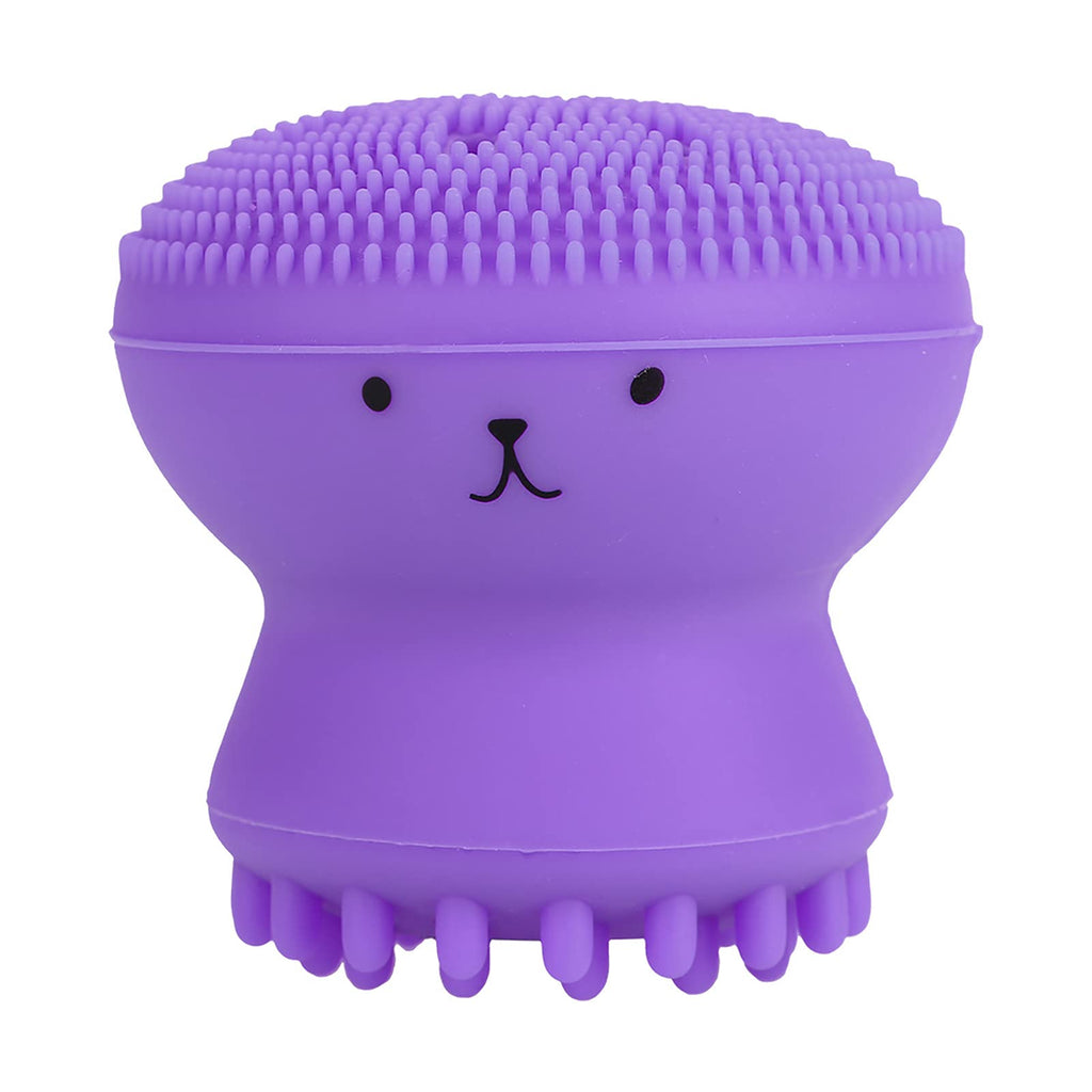 Facial Cleansing Brush Jellyfish Exfoliating Face Brush Handheld Massaging Cute Small Octopus Shape Facial Scrubber Spin Cleanser Massage Baby Shampoo Brush Exfoliate Skin for Men Women(púrpura)