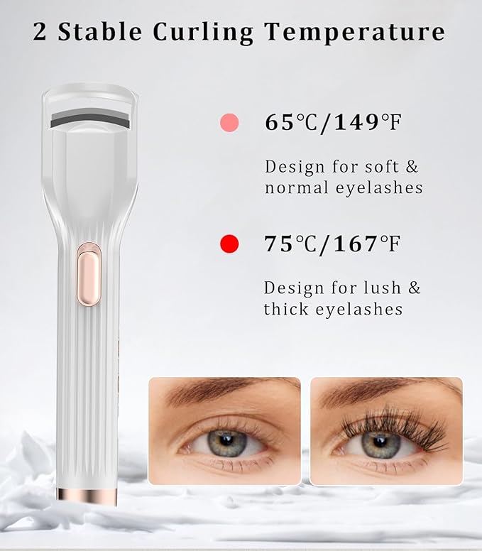 Heated Eyelash Curler Premium PRO - Fast Heat up in 8s - 24 Hours Long Lasting, White-HA