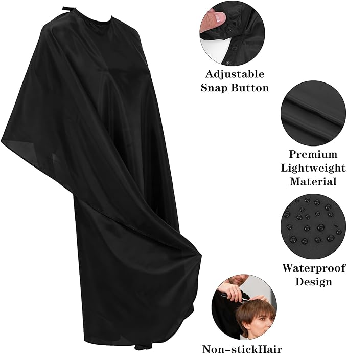 Kifmurase 12 Pcs Barber Cape with Adjustable Snap Closure, Hair Cutting Cape, 59 x 47 Salon Apron for Women Men, Professional Hair Cutting Salon Capes for Hairstylist Hair Dye, Black