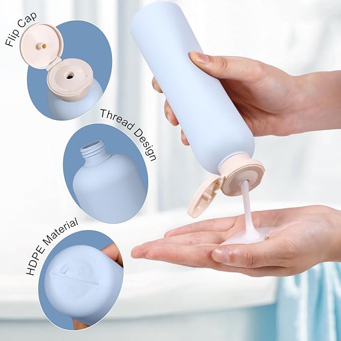 UMETASS 8.8oz Travel Essentials Shampoo Bottles for Toiletries,Empty Plastic Squeeze Bottles with Flip Cap for Toiletries Travel Size Shampoo and Conditioner (3 pack, bule)