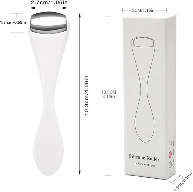 Mini Eye Face Rollers Massager 304 Stainless Steel Ice Silicone Roller for Relief Pain Skincare Facial Women Girl Gift (White Color)