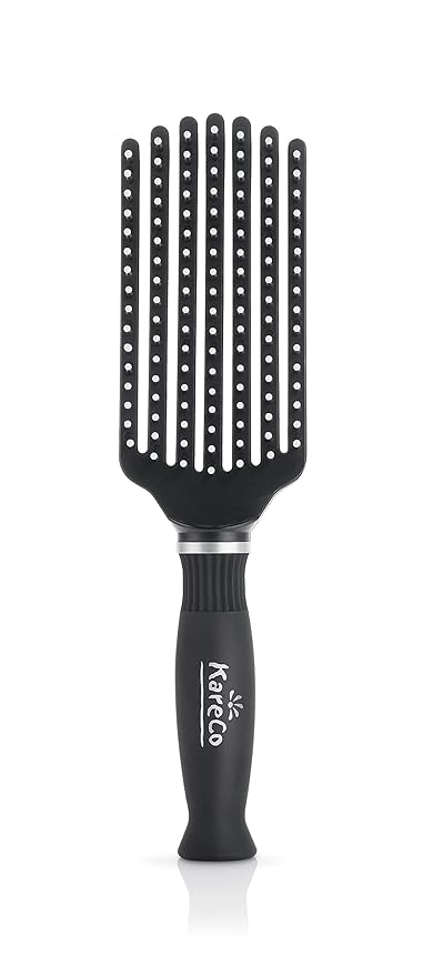 Premium Mini Tangle Buster Brush – Soft Nylon Bristles – Long Ergonomic Durable Rubber Handle – Ideal for Wet and Dry Hair & Easy Grooming, Black Color (7 Fingers)