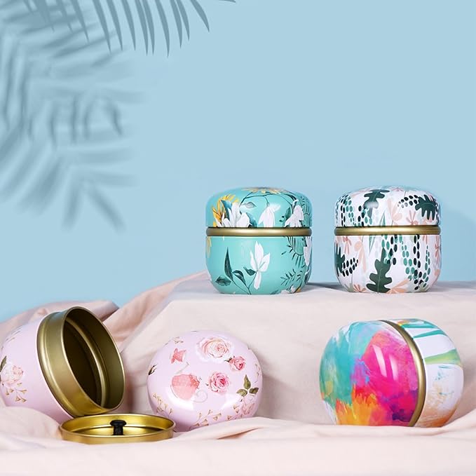 SHIMIDO Body Powder Puff and Container, 3.15" Portable Empty Body Powder Container for Baby Women's Loose Dusting Powder, Powder Case Box with Lids for Bath, Travel and Home Use (Cyan Flower)