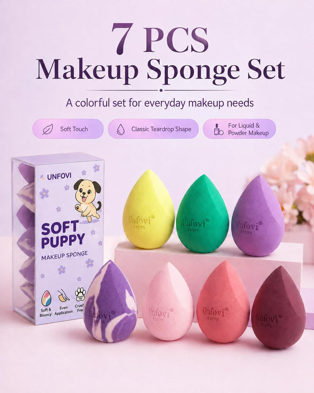 7-Pack Makeup Sponges Set, Cosmetic Sponge for Foundation & Concealer, Latex-Free Reusable Beauty Face Blender, Soft Makeup Blenders for Liquid, Cream, Powder Wet/Dry Application (Multi)