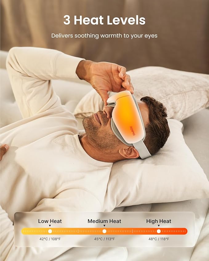 RENPHO Ultra-Quiet Eye Massager with Heat, Lightweight Eye Mask FSA Eligible HSA Face Massager Relax Reduce Strain Improve Sleep Eyeris Zen, Mothers Day Birthday Gifts